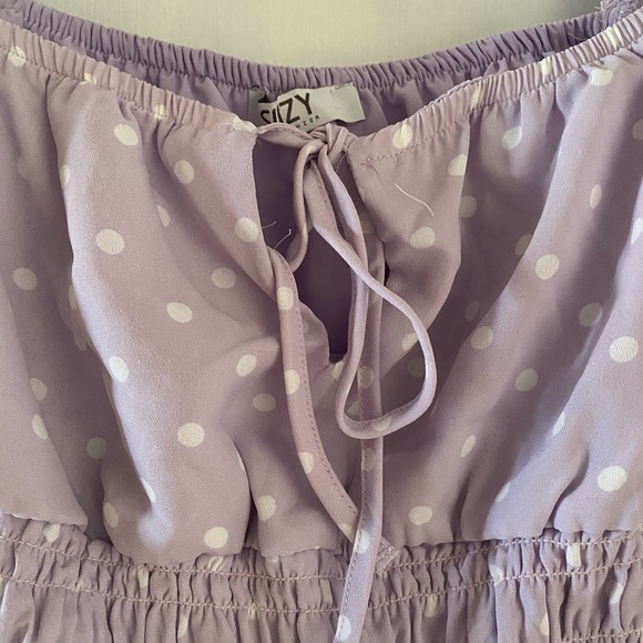 Suzy Shier - Lavender white dotted blouse top with tie front - Picture 3 of 9